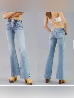 Anthropologie Pilcro "The Icon" Lace-Up Front Flare Jeans - Size 28